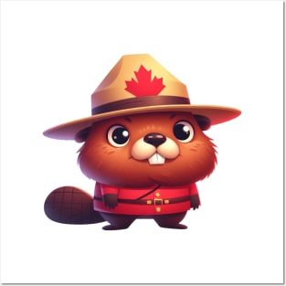 Cute Canadian Mountie Beaver Illustration Posters and Art